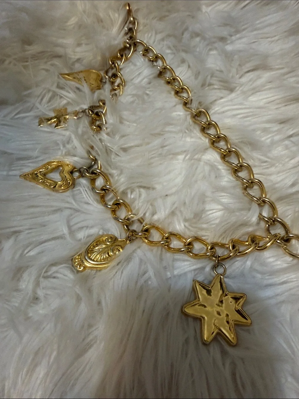Vintage, Gold Charm Chain Waist Belt with Heart & Star Charms
